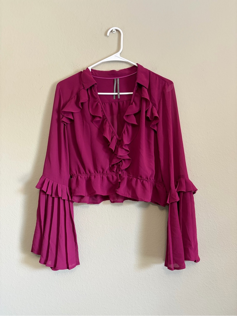 By Anthropologie Sheer V-Neck Blouse in medium pink size small flowy lightweight